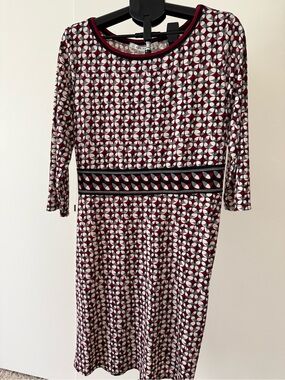 Max Studio Red, White & Black Geometric Midi Dress